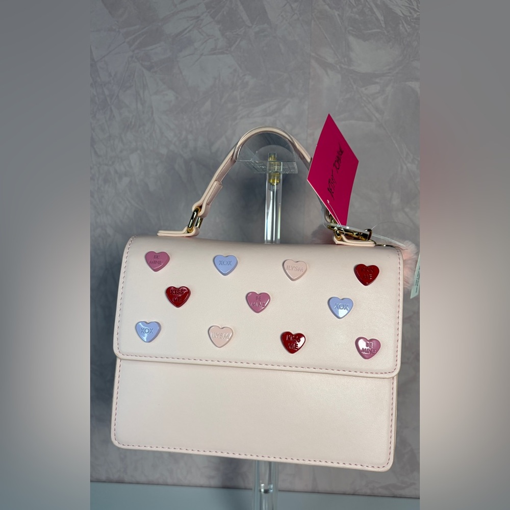 Betsey Johnson Pink Mini Bag with Heart Accents XOMylo2 Blush - Picture 4 of 15